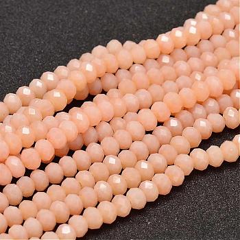 Faceted Rondelle Glass Beads Strands, Light Salmon, 6x4mm, Hole: 1mm, about 94pcs/strand, 17 inch
