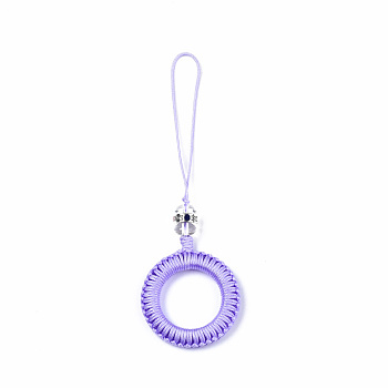 Polyester Tassel Woven Big Pendant Decorations, with Alloy Enamel Findings and Plastic Beads, Antique Silver, Lilac, 110~115mm