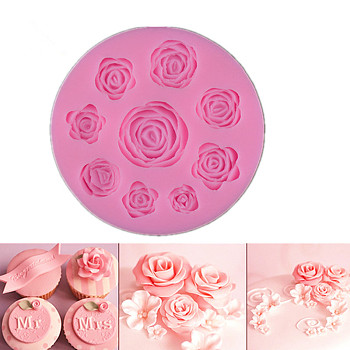Food Grade Silicone Molds, Fondant Molds, for DIY Cake Decoration, Chocolate, Candy, UV Resin & Epoxy Resin Jewelry Making, Rose, Pearl Pink, 95x10mm