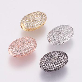 Brass Micro Pave Cubic Zirconia Beads, Oval, Filigree, Mixed Color, 19x13x7.5mm, Hole: 1.5mm