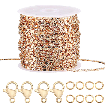 DIY Chain Bracelet Necklace Making Kit, Including Brass Raso Chains & Jump Rings, 304 Stainless Steel Lobster Claw Clasps, Real 18K Gold Plated, Chain: 10M/set