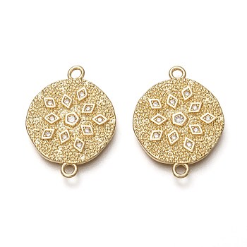 Brass Micro Pave Clear Cubic Zirconia Pendants, Long-Lasting Plated, Flat Round, Real 18K Gold Plated, 24x18.5x2mm, Hole: 1.8mm