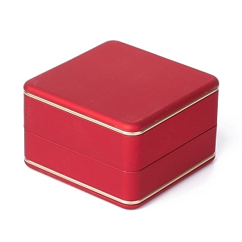 Square Plastic Jewelry Ring Boxes, with Velvet, LED Light, and Copper Wire, Red, 6.5x6.5x4.2cm