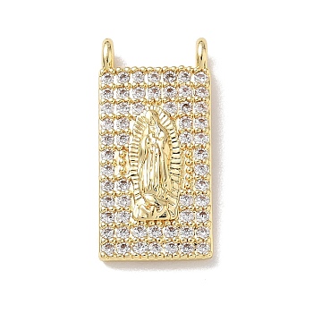 Religion Brass Micro Pave Clear Cubic Zirconia Pendants, Rectangle with Virgin Mary Charms, Rack Plating, Long-Lasting Plated, Cadmium Free & Lead Free, Real 18K Gold Plated, 22x10.5x4mm, Hole: 1.5mm
