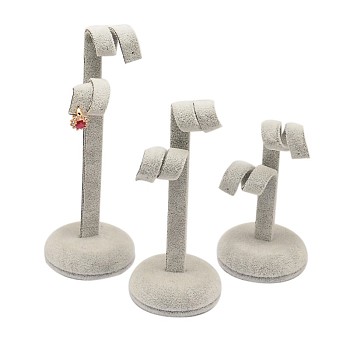 Mix Iron Earring Display Stand, Jewelry Display Rack, Jewelry Tree Stand, with Wooden Base, Gray, 10~15x5cm