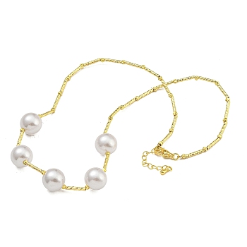 Rack Plating Brass & ABS Plastic Pearl Round Beads Bib Necklaces for Women, Cadmium Free & Lead Free, Long-Lasting Plated, Real 18K Gold Plated, 16.93 inch(43cm)