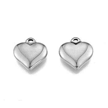 201 Stainless Steel Charms, Heart, Stainless Steel Color, 15x14x3.5mm, Hole: 1.5mm