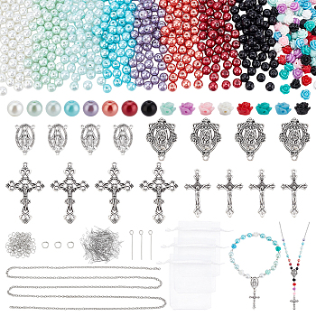 DIY Jewelry Making Finding Kits, including Glass Pearl, Alloy Pendant and Links, 304 Stainless Steel Eye Pin Eye Pin, Iron Jump Rings & Chain, Resin Beads, Organza Gift Bags, Mixed Color, 32x18x2mm, Hole: 1.5mm, 4pcs
