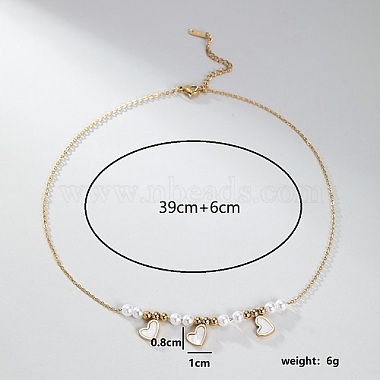 Ожерелье-нагрудник в форме сердца из нержавеющей стали с цепочками из бисера из искусственного жемчуга для женщин(TT5673)-4