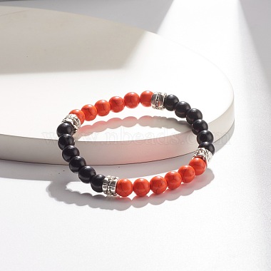 bracelet extensible rond en perles synthétiques turquoise (teint) pour femme(BJEW-JB07531-02)-2