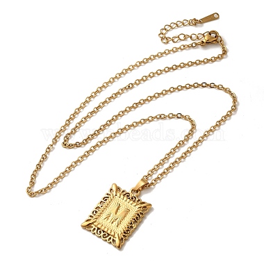 201 Stainless Steel Cable Chain Rectangle with Letter Pendant Necklaces(NJEW-M070-01G-M)-2