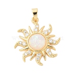 Brass Micro Pave Cubic Zirconia Pendants, Cadmium Free & Lead Free, with Resin, Sun Ray Charms, Real 18K Gold Plated, White, 24.5x22.5x6mm, Hole: 5x3mm(KK-S507-09A-G)