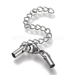 Tarnish Resistant 304 Stainless Steel Curb Chain Extender, with Cord Ends and Lobster Claw Clasps, Stainless Steel Color, Chain Extender: 53mm, Clasps: 9.5x6.5x3.5mm, Cord Ends: 7.5x3.5mm, 2.5mm inner diameter(STAS-K195-29P-013)