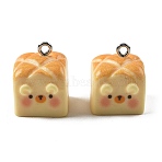 Opaque Resin Pendants, Dog Toast Charms, with Platinum Tone Iron Loops, Lemon Chiffon, 18~19x15x16mm, Hole: 2mm(RESI-G129-03)