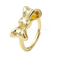 Rack Plating Brass Micro Pave Cubic Zirconia Adjustable Rings, Long-Lasting Plated, Lead Free & Cadmium Free, Bowknot, Real 18K Gold Plated, US Size 6 3/4(17.1mm)(RJEW-H224-05G)