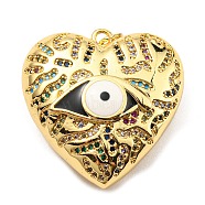 Rack Plating Brass Micro Pave Cubic Zirconia Pendants, with Enamel, Cadmium Free & Lead Free, Long-Lasting Plated, 
Real 18K Gold Plated, Heart with Evil Eye, Black, 29x28x11mm, Hole: 4.6x3.2mm(KK-C026-16G-02)