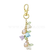 Resin Flower Pendant Decorations, Alloy Swivel Clasps Charms for Bag Ornaments, Golden, 95mm(HJEW-JM01953)