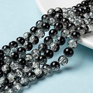 Spray Painted Crackle Glass Beads Strands, Round, Two Tone, Black, 8mm, Hole: 1.3~1.6mm, about 100pcs/strand, 31.4 inch(CCG-Q002-8mm-11)