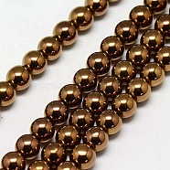 Electroplate Non-magnetic Synthetic Hematite Beads Strands, Round, Grade A, Copper Plated, 6mm, Hole: 1.2mm, about 65pcs/strand, 16 inch(G-J169A-6mm-01)
