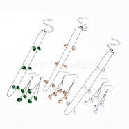 Jewelry Sets, Cubic Zirconia Charms Dangle Earrings & Necklaces, with 304 Stainless Steel Cable Chains & Findings, Mixed Color, Necklace: 14.5 inch(37cm), Dangle Earring: 73mm(SJEW-JS01078)