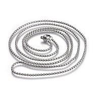 Non-Tarnish 304 Stainless Steel Box Chain Necklaces, with Lobster Claw Clasps, Stainless Steel Color, 31.4 inch(80cm), 2.0mm(X-NJEW-O110-05D-P)