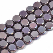 Electroplate Opaque Solid Color Glass Beads Strands, AB Color Plated, Faceted Flat Round, Medium Purple, 8x4mm, Hole: 1.5mm, about 99~101pcs/strand, 27.76 inch~28.94 inch, (70.5cm~73.5cm)(EGLA-T020-07H)