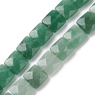 Natural Green Aventurine Beads Strands, Faceted Square, 10x10x5mm, Hole: 1.2mm, about 20pcs/strand, 7.95''(20.2cm)(G-K359-B18-01)