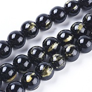 Natural Jade Beads Strands, with Gold Foil, Dyed, Round, Black, 6mm, Hole: 1mm, about 70pcs/strand, 15.75 inch(40cm)(G-F670-A12-6mm)