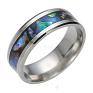 201 Stainless Steel Wide Band Finger Rings, with Shell, Stainless Steel Color, US Size 11 1/4(20.7mm)(X-RJEW-T005-11-07)