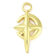 304 Stainless Steel Pendants, Moon with Star Charm, Real 18K Gold Plated, 21x11.5x3mm, Hole: 2.5mm(STAS-P366-52A-G)