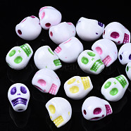 Opaque White Acrylic Beads, Craft Style, Skull, Mixed Color, 9.5x7.5x8mm, Hole: 1.8mm, about 1300pcs/500g(MACR-N012-14)