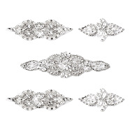 Biyun 5Pcs 3 Style Glass Crystal Hotfix Rhinestone, with Hot Melt Adhesive Stick, Brass & Alloy Settings, for DIY Bridal Belt, Hair Accessories, Silver Color Plated, 3.2~20.6x4.3~6.1x0.45~0.7cm(DIY-BY0001-26)