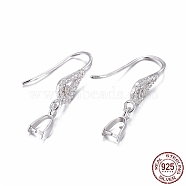 Rhodium Plated 925 Sterling Silver Earring Findings, with Micro Pave Cubic Zirconia, Bar Links and Ice Pick Pinch Bail, Teardrop, Platinum, 27.5mm, 20 Gauge, Pin: 0.8mm(STER-F048-41P)