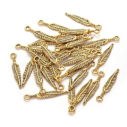Tibetan Style Alloy Pendants, Lead Free & Cadmium Free & Nickel Free, Feather, Antique Golden, about 5mm wide, 29mm long, hole: 2mm(X-GLF0056Y-NF)