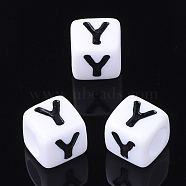 Acrylic Horizontal Hole Letter Beads, Letter Y, Cube, White, about 7mm wide, 7mm long, 7mm high, hole: about 3.5mm, about 200pcs/50g(X-PL37C9129-Y)