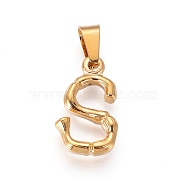 304 Stainless Steel Pendants, Bamboo Style, Letter, Golden Color, Letter.S, 19x11x3.5mm, Hole: 3x7mm(X-STAS-F235-01G-S)