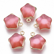 Resin Pendants, with Golden Plated Iron Loops, Imitation Cat Eye Style, Star, Light Coral, 19x15.5x8mm, Hole: 1.8mm(RESI-S383-031E)