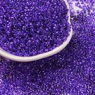 Glass Cylinder Beads, Seed Beads, Inside Colours, Round Hole, Blue Violet, 2.4~2.7x1.5~1.8mm, Hole: 1.2mm, about 20000pcs/pound(SEED-L011-11B-04)