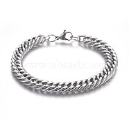 304 Stainless Steel Cuban Link Chain Bracelets, with Lobster Claw Clasps, Stainless Steel Color, 9 inch(23cm), 9mm(BJEW-L637-01A-P)