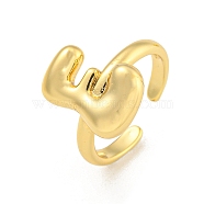 Brass Letter Open Cuff Rings for Women, Adjustable, Real 18K Gold Plated, Letter E, 15~16.5x7~16.5mm(RJEW-G313-01E-G)