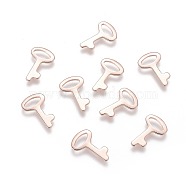 201 Stainless Steel Charms, Key, Rose Gold, 14x9x0.8mm, Hole: 2.5x6mm(STAS-F192-034RG)