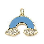 Dyed Synthetic Turquoise Pendants, Brass Micro Pave Clear Cubic Zirconia Rainbow Charms, Real 18K Gold Plated, Deep Sky Blue, 15.5x20.5x2.5mm, Hole: 2.7mm(KK-Q813-09B-02)