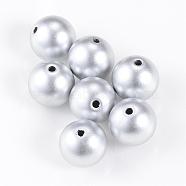 Matte Style Spray Painted Acrylic Beads, Round, Matte Silver, 8mm, Hole: 2mm, about 1840pcs/500g(ACRP-S669-8mm-01)