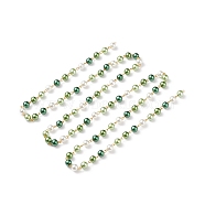 Handmade Glass Pearl Beaded Chain, with Gold Plated Iron Eye Pin, Unwelded, Lime, 14x8mm, about 3.28 Feet(1m)/pc(AJEW-JB01134-03)