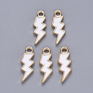 Alloy Enamel Pendants, Lightning Bolt, Light Gold, White, 20x7x1.5mm, Hole: 2mm(ENAM-N054-025A)