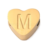 Ion Plating(IP) Tarnish Resistant 304 Stainless Steel Beads, Heart with Letter, Golden, Letter M, 7x8x3mm, Hole: 2mm(STAS-H219-16G-M)