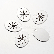 Spray Painted Stainless Steel Pendants, Oval with Pattern, Stainless Steel Color, 30x22x1mm, Hole: 3mm(STAS-I048-N07)