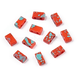 2-Hole Opaque Glass Seed Beads, Antique Style, Rectangle, Orange Red, 4.5~5.5x2~2.5x2mm, Hole: 0.5~0.8mm(SEED-N004-002-A07)