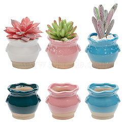 6Pcs 6 Colors Mini Ceramic Succulent Planter Pots, with Holes, Thumb Small Flowerpot Ornaments for Office Home Desktop Decor, Mixed Color, 65x55mm, Bottleneck: 55mm, 1pc/color(BOTT-NB0001-03)
