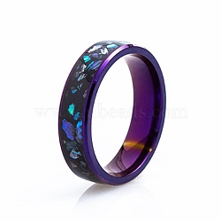 Stainless Steel Finger Rings, Shell Wide Band Rings, Purple, 6mm, Inner Diameter: 19mm(PW-WG8B1C5-05)